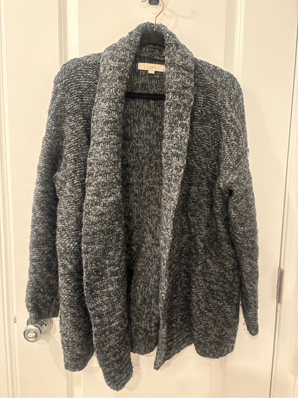 LOFT Charcoal Marled Shawl Collar Open Cardigan